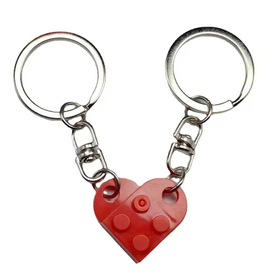 2Pair Cute Love Heart Building Block Keychains for Couples Women Men Friendship Separable Love Heart Brick Key Ring Jewelry Gift