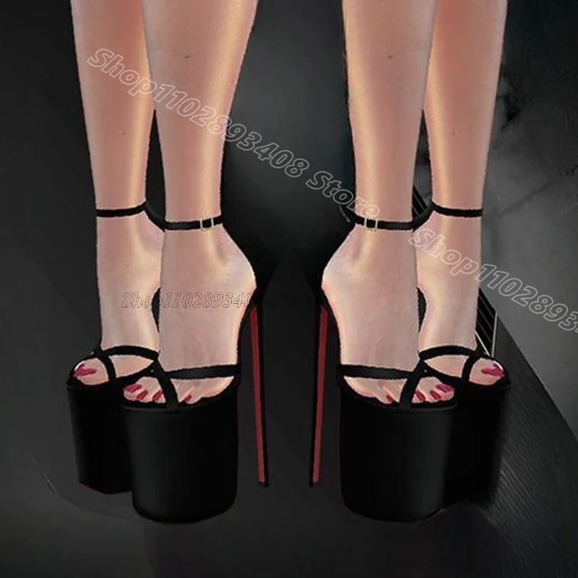 

Black Platform Sexy Concise Sandals Summer Ankle Buckle Cover Heels Stylish Women Party Stiletto Sandals Zapatos Para Mujere