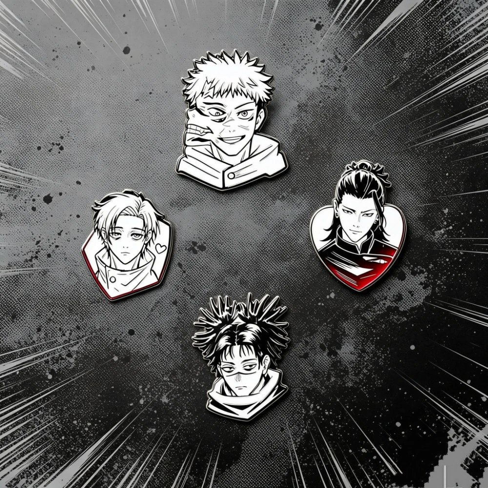 4Pcs Anime Black White Character Enamel Lapel Pins, Minimal Line Brooches, Accessories for Bags, Nice Gift for Pin