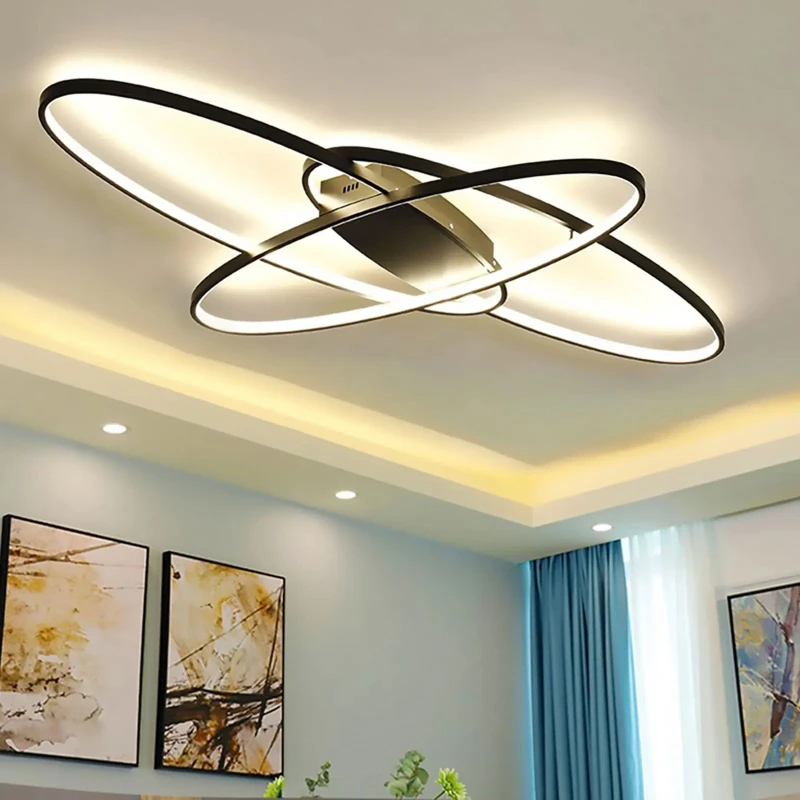 Modern Geometric LED Ceiling Light Black  Flush Mount Chandelier Dimmable Lamp for Bedroom Living Room Hotel Halways