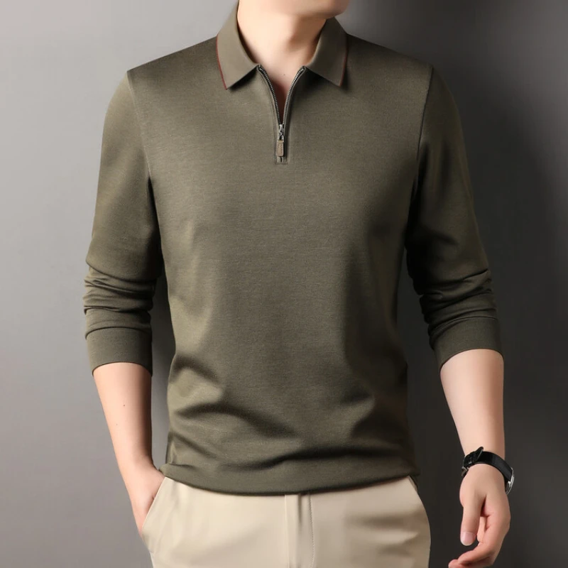 

Solid Color Base Shirt Men's Business Casual POLO Half Zipper Daily Versatile Stretchable T-shirt.M-4XL