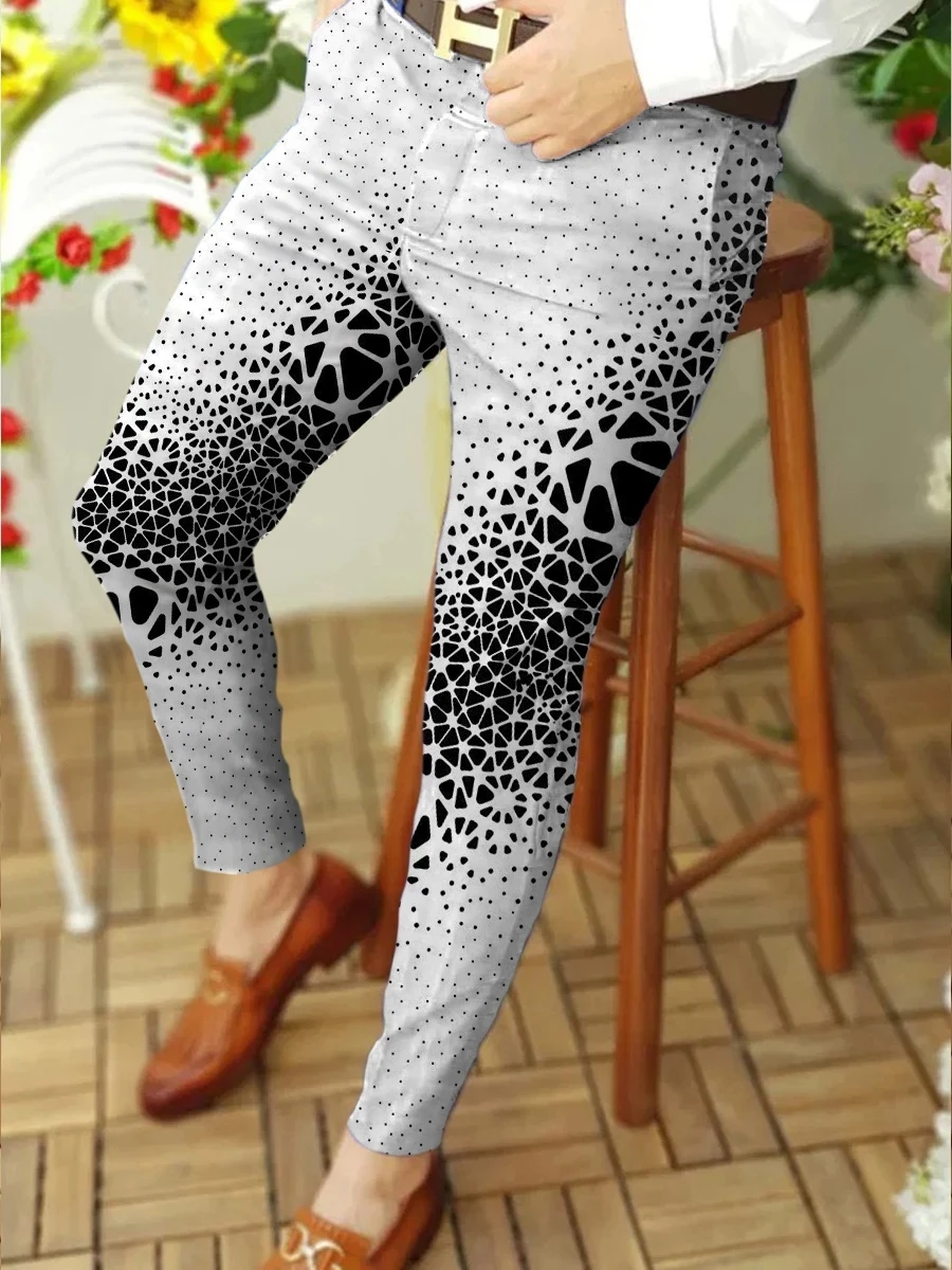 Pantalones informales inteligentes para hombre, pantalón con estampado de lunares, cintura media, traje, novedad de 2023