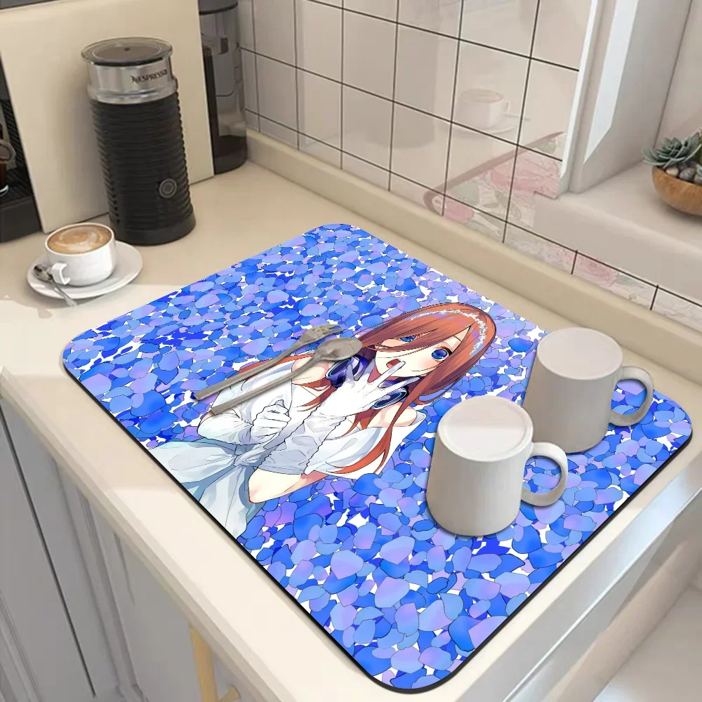 Nakano Miku Gotoubun No Hanayome Coffee Mat Dish Draining Mat Drying Mat Quick Dry Bathroom Drain Pad Kitchen Faucet Placemat