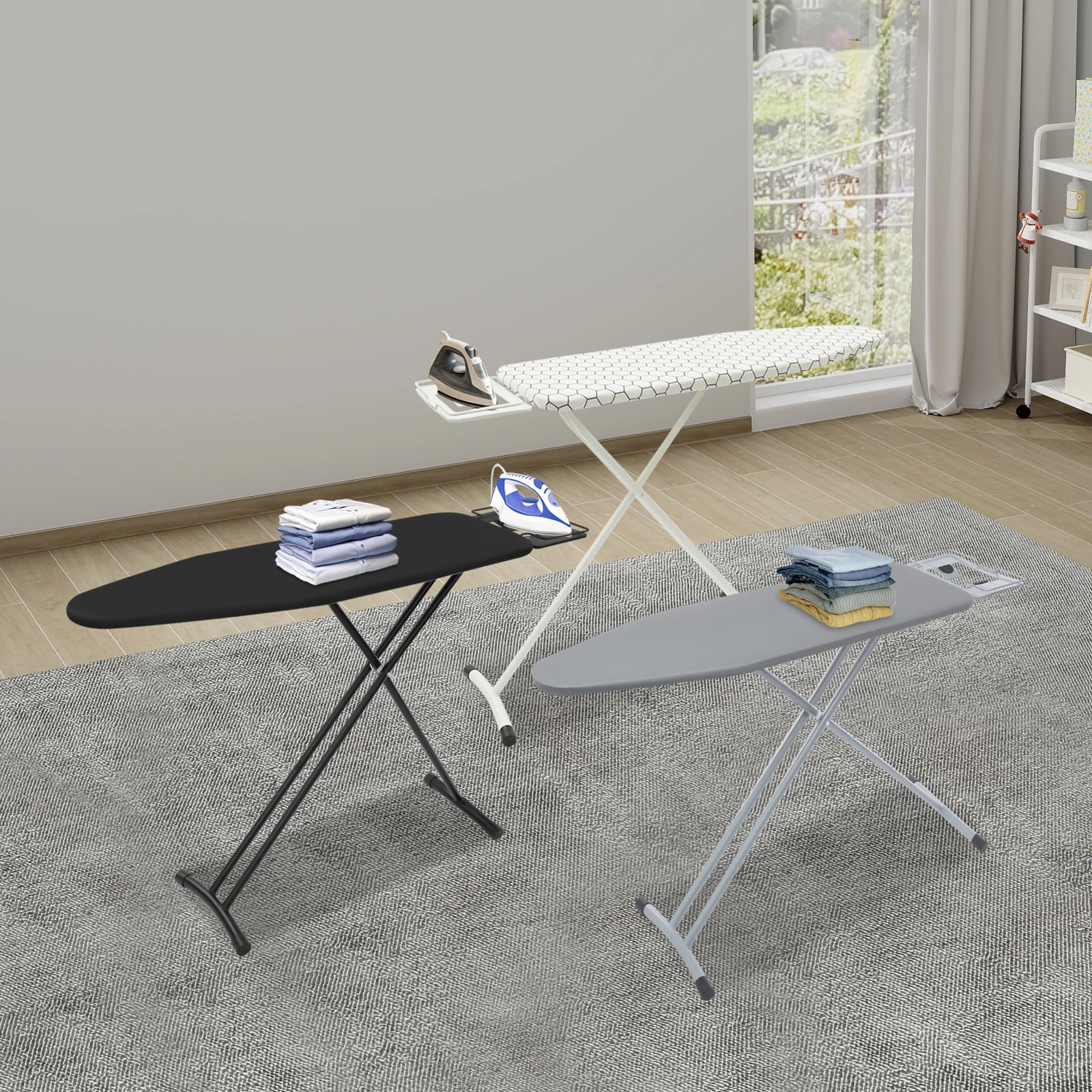 

110*33cm Black/White/Silver Grey Ironing Board,Foldable Carbon Steel Ironing Board Adjustable Height for Bedrooms