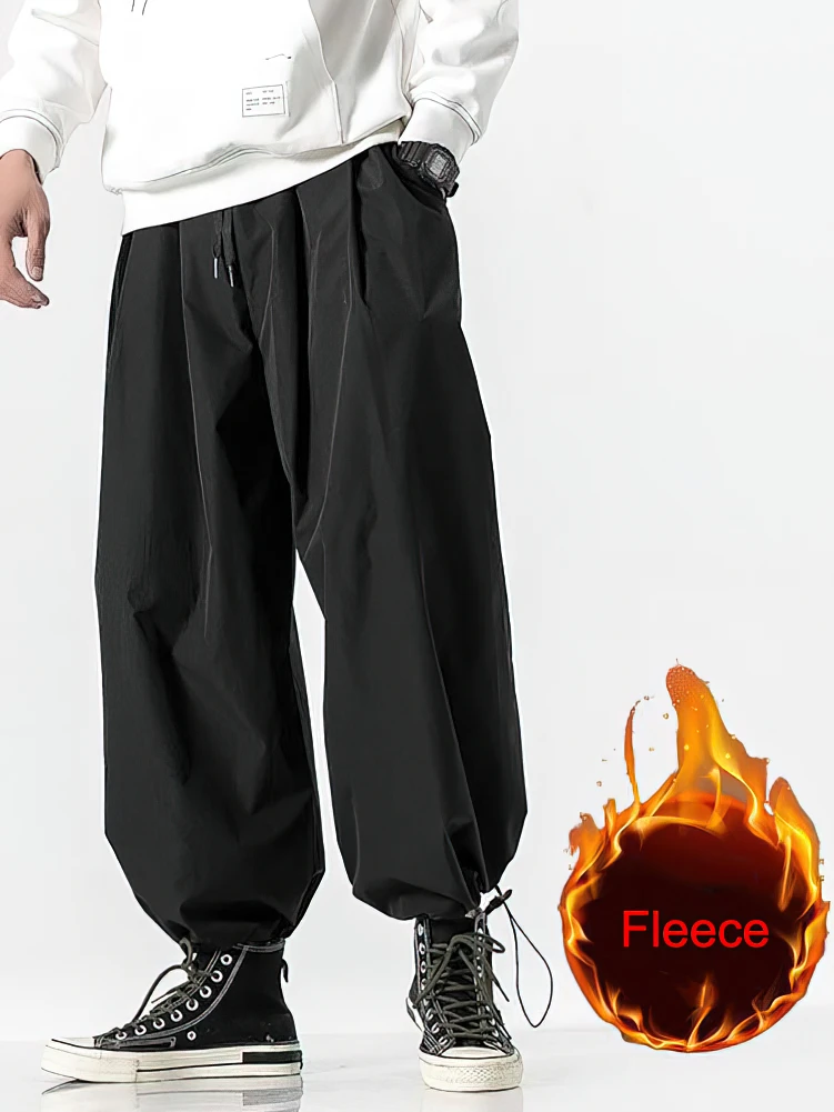 Wide Leg Baggy Casual Harem Pants Men Japanese Oversize Drawstring Joggers Sweatpants Male Sport Oversize Fleece Thick Trousers