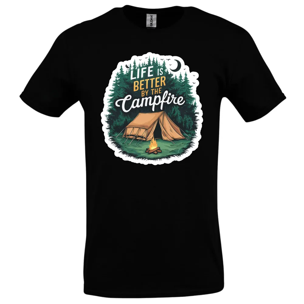 Camping t-shirt mens size S,M,L,XL life is better by the campfire campsite blackAnime Pattern Pure Cotton