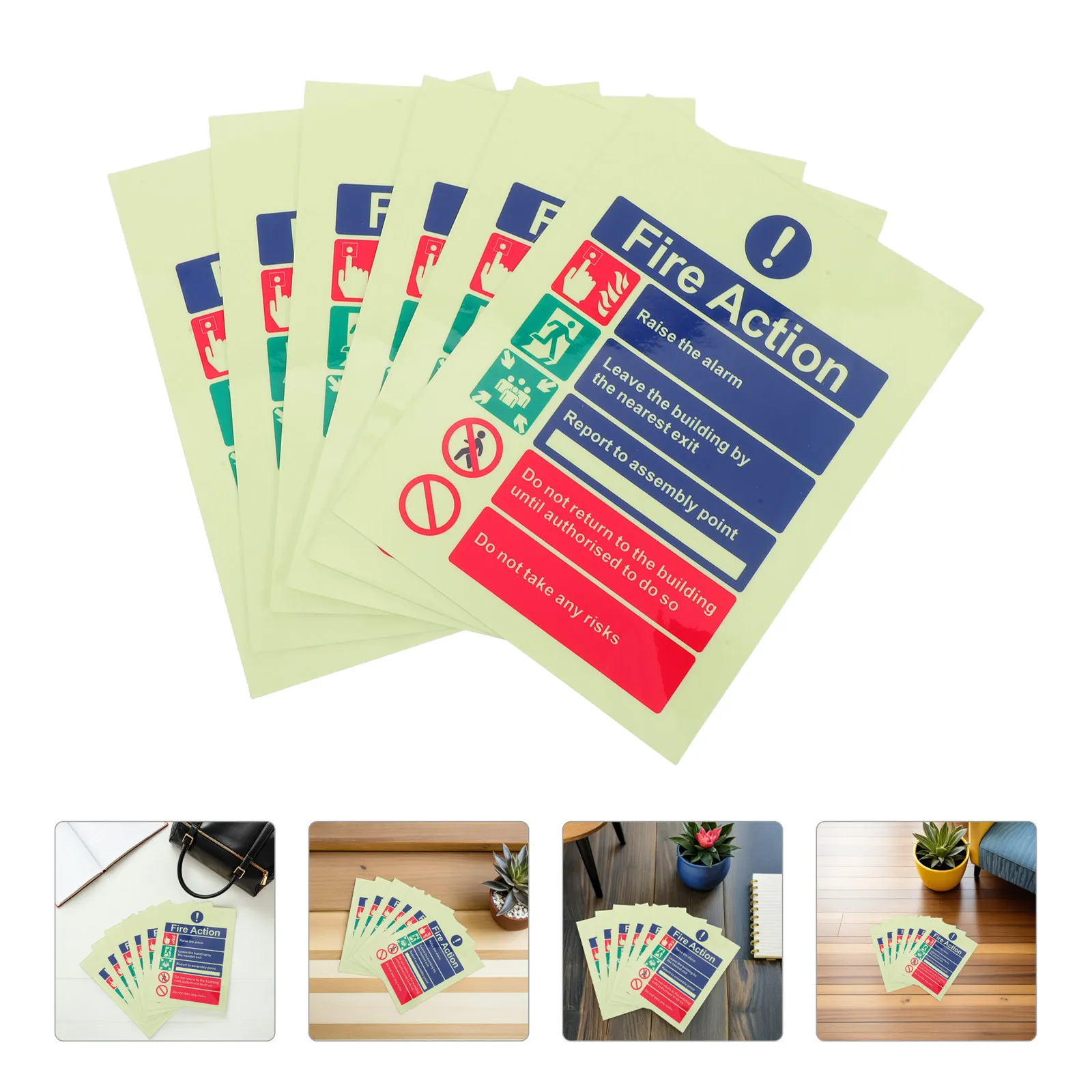 

6Pcs Night Safety Sticker 15x20cm Self Adhesive Vinyl Workplace Emergency Evacuation Sign Office School Warehouse