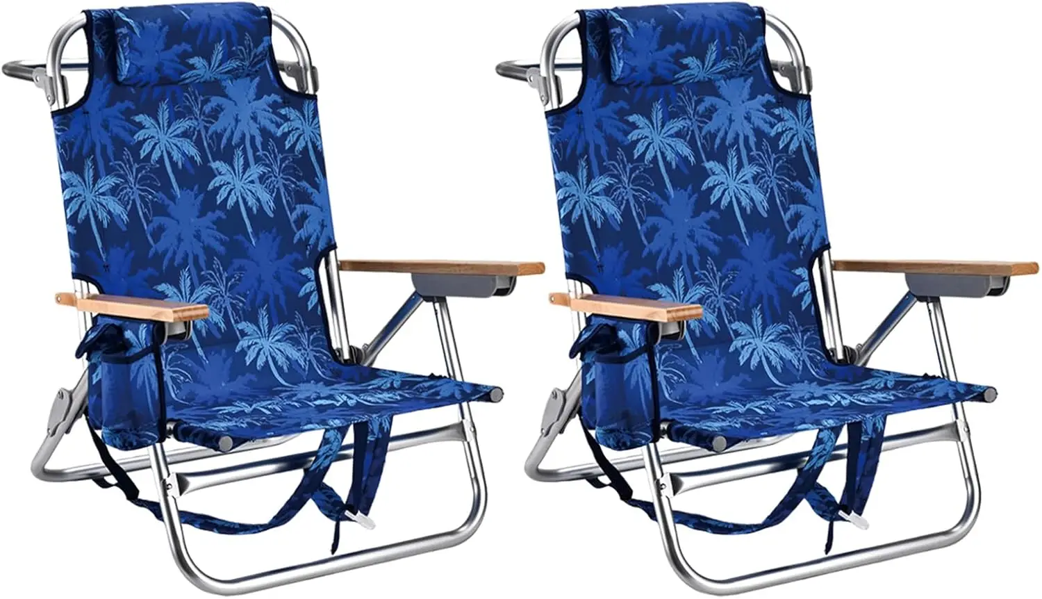 

Folding Low Lightweight 300 Lbs Capacity Adult 5 Position Lay Flat Aluminum Single Reclining Beach Chairs 2 Pack Straps Pouch