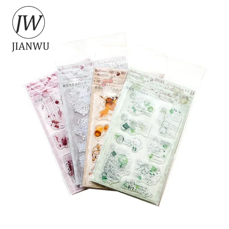 JIANWU Letterhead Story Series Vintage English Text Snowflake Material Collage Silicone Stamp Creative DIY Journal Stationery