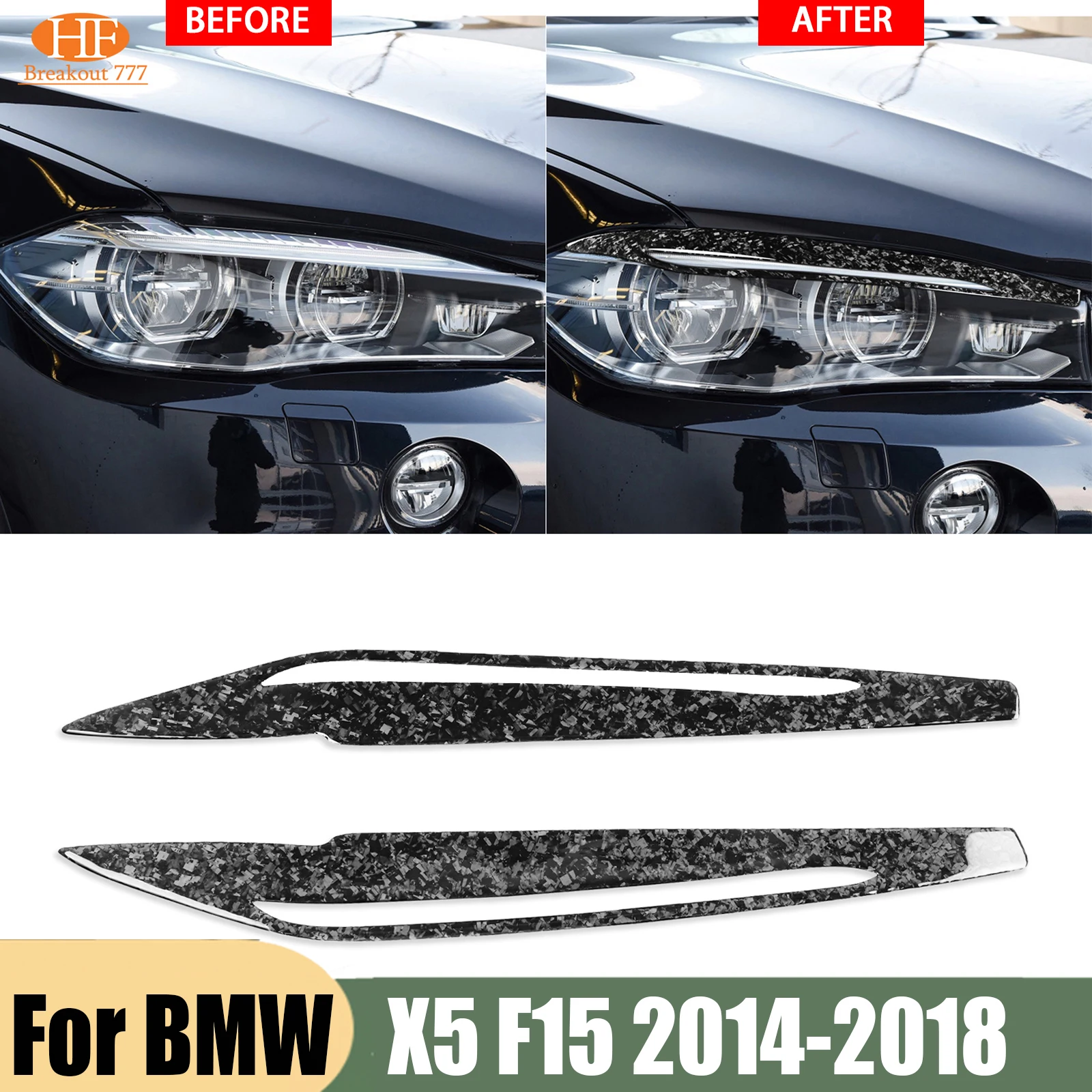 For BMW X5 F15 2014-2018 Forged Carbon Fiber Headlight Eye Lid Cover Pair Eyebrows