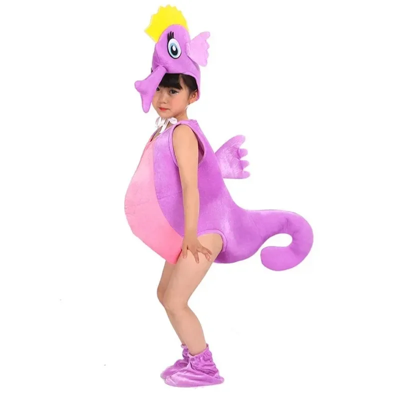 Children Kid Blue Orange Purple Hippocampus Seahorse Sea Horse Cosplay Costume for Halloween Party Animal Jumpsuits Clothes