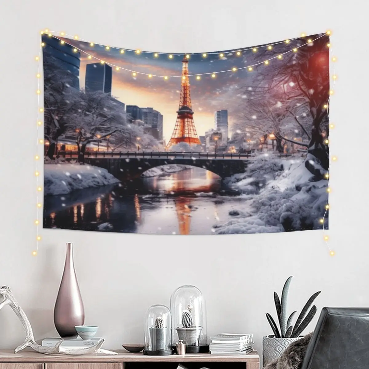 

Snow City - Tokyo Tapestry Anime Decor Things To The Room Custom Tapestry