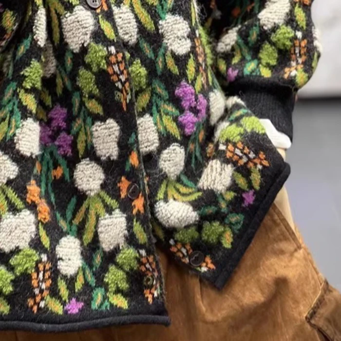 Słodki, gruby sweter z haftem, dzianinowy płaszcz plus size, damski sweter z okrągłym dekoltem, uniwersalny kardigan, modny strój na jesień.