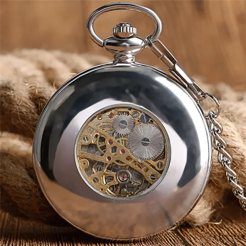 Vintage Style Dragon Design Silver Men Women Mechanical Hand Winding Pocket Watch Roman Number Fob Chain Watch Relogio De Bolso