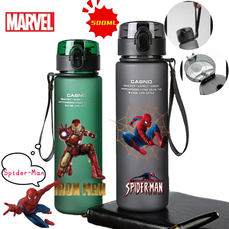 Marvel The Avengers Spider-Man Iron Man บุคลิกภาพหล่อเด็กถ้วยน้ําพลาสติกป้องกันการล่มสลายขวดกีฬานักเรียนขายส่ง