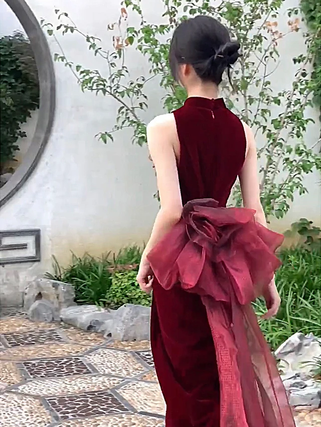 

Red Wedding Dr Chinese Sle New 2026 Gown Ne Hanging Bride Wedding Ceremony Luxury mat Long Qipao Evening Gown