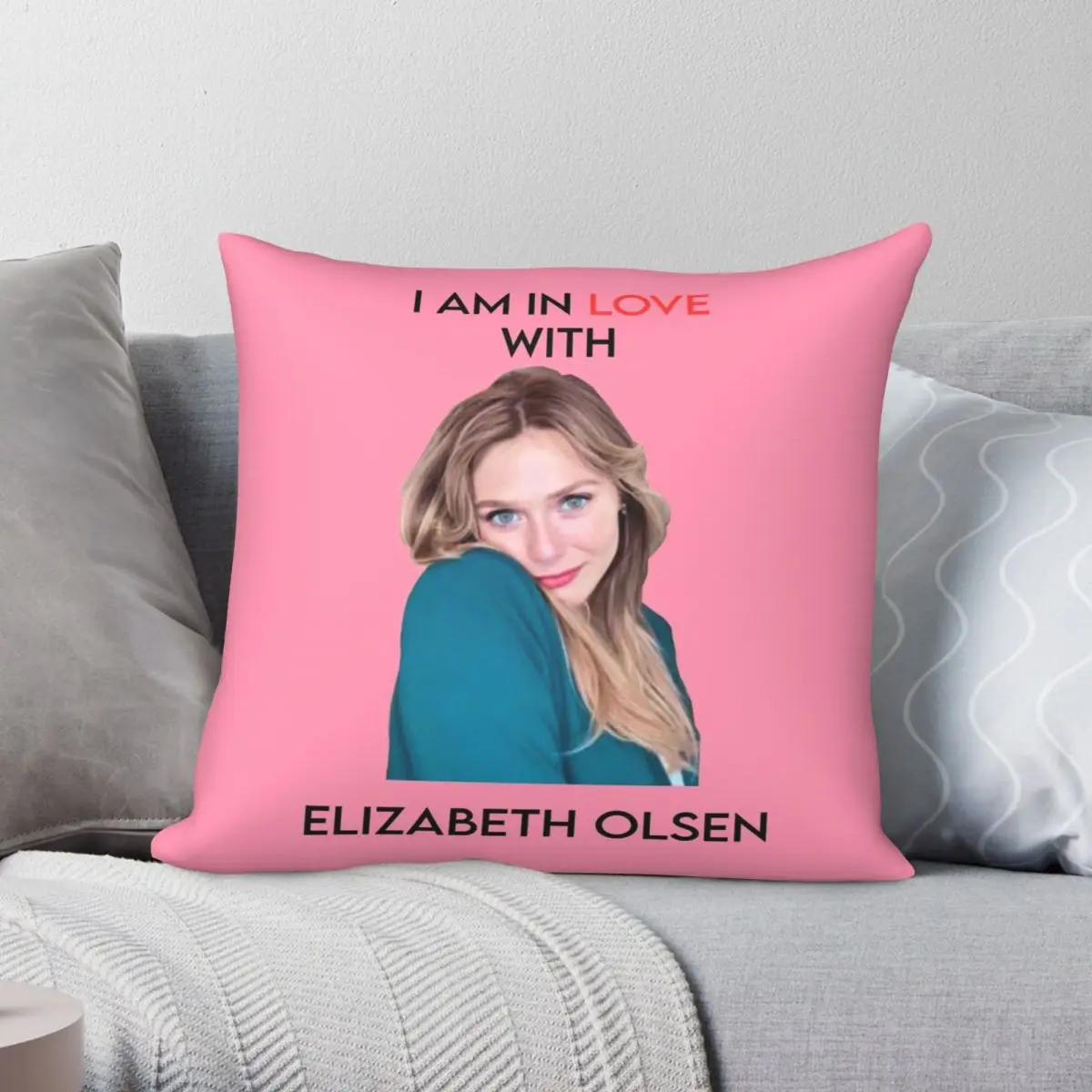 I Am In Love With Elizabeth Olsen Square Pillowcase Polyester Linen Velvet Creative Decor Throw Pillow Case Home Cushion Case