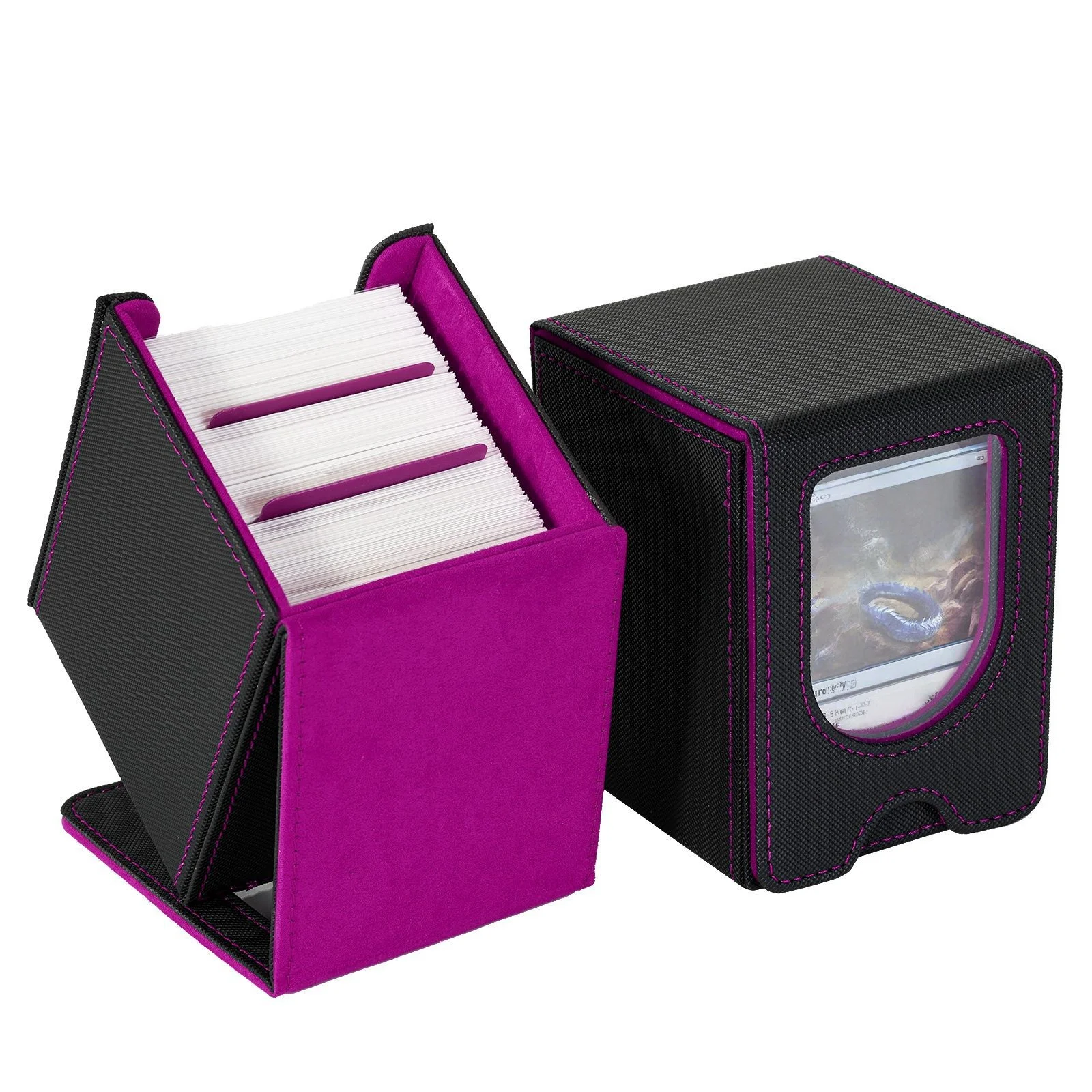 porta-cartoes-de-couro-pu-abertura-frontal-vertical-fecho-magnetico-comporta-mais-de-100-cartoes-para-jogos-de-tabuleiro