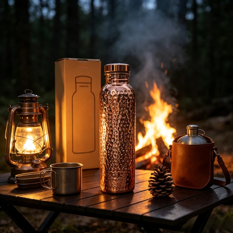 800ML Electroplated Copper-Tone Stainless Steel Sports Water Bottle with One-Click Open Hammer Pattern Design for Easy Drinking