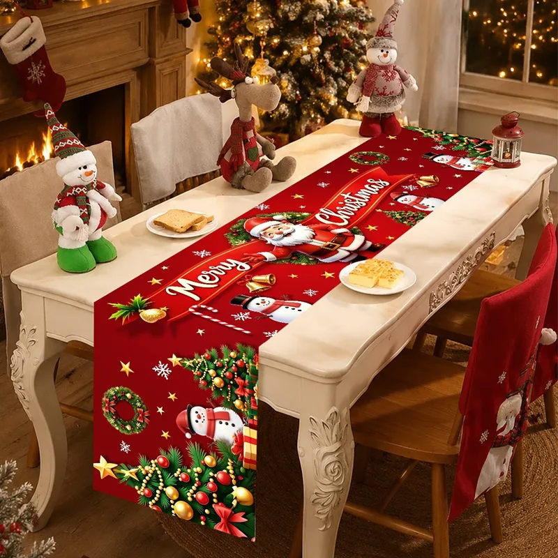 1pc Merry Christmas Table Runner Santa Claus Polyester Table Cover Home Kitchen Christmas Decor Merry Christmas Party Supplies