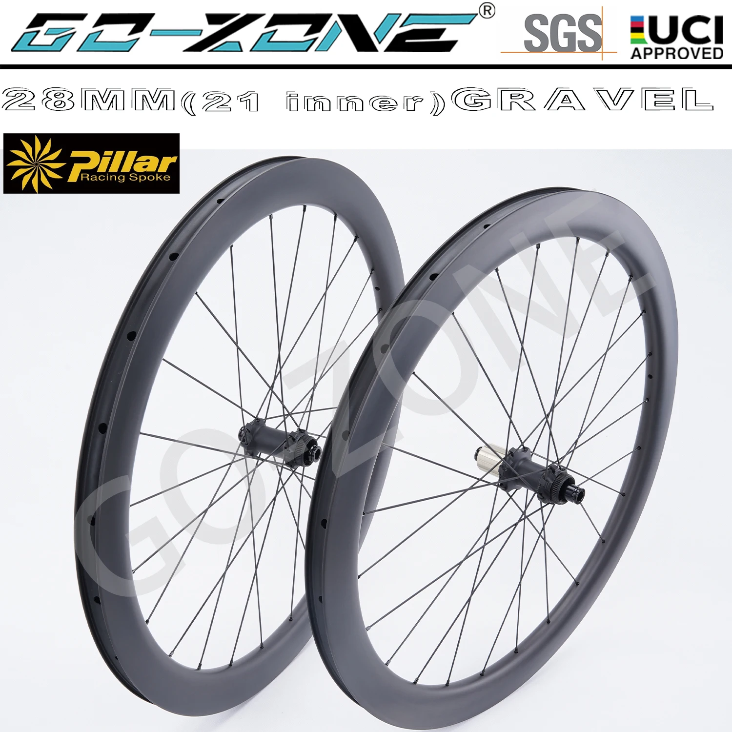 UCI Approved 700c Gravel / Cyclocross Road Carbon Wheels Disc Brake 28mm Pillar 1423 Gozone R320D Centerlock Bicycle Wheelset