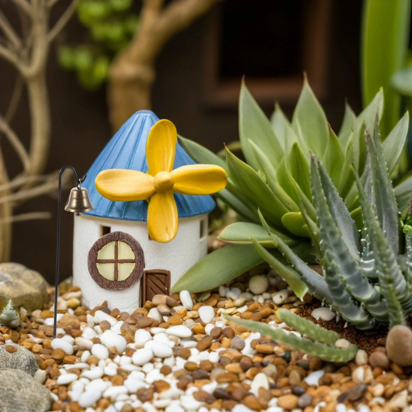 

1Set Garden Hanging Ornaments Resin Miniature Fairy Door Windows Lantern Outdoor Yard Sculpture Glow Dark Decoration