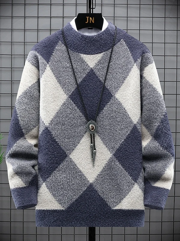 

Men's Faionable Water Rabbit Fur Knitwear Loose Casual Boting Sweater ort Sve Long Length Winter Season Youth Sle