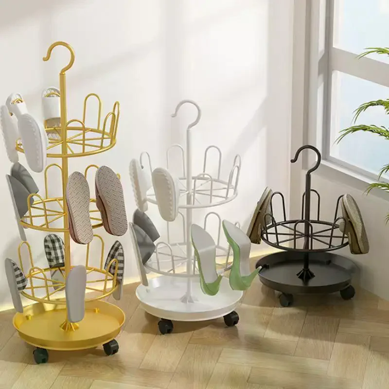 Shoe Drying Rack With Drain Tray, Floor-standing Rotating Slipper Rack, Balcony Storage Rack With Casters, Movable