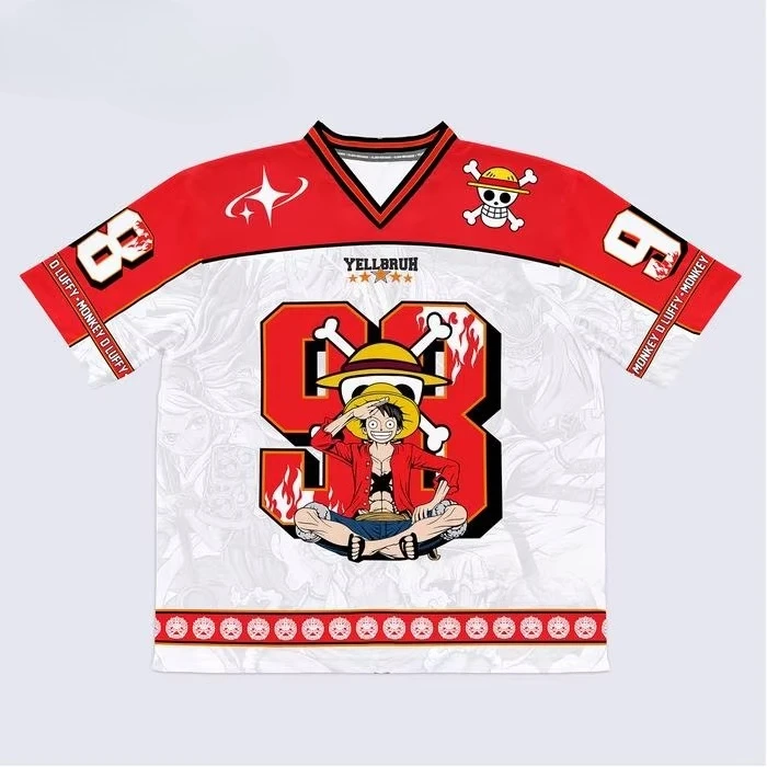 

Jersey One Piece Monkey D. Luffy Y2k Korean Style Kpop Baseball Hockey Oversize T-shirt Fashion Casual Anime Unisex Tops Tees