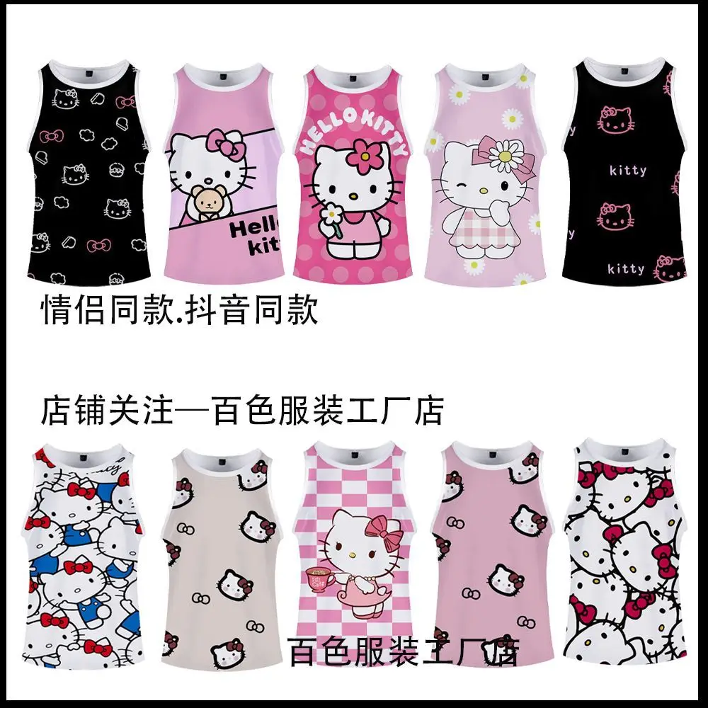 Hello Kitty Sleeveless Vest Jacket Loose Versatile Vest Couple Cartoon Underwaist Sports Leisure Clothes Girl Student Jersey