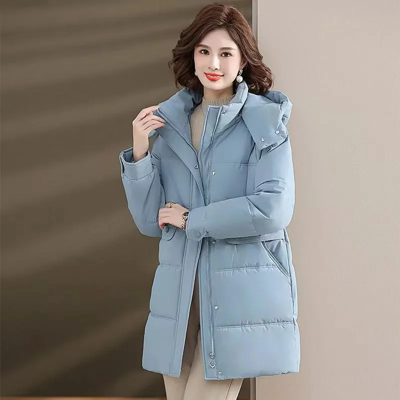 

New Down Coat Women's Parkas 2025 Winter Long Warm Cotton Padded Jacket Ladies Middle-Aged Mothers Overwear Thick Hooded Outcoat
