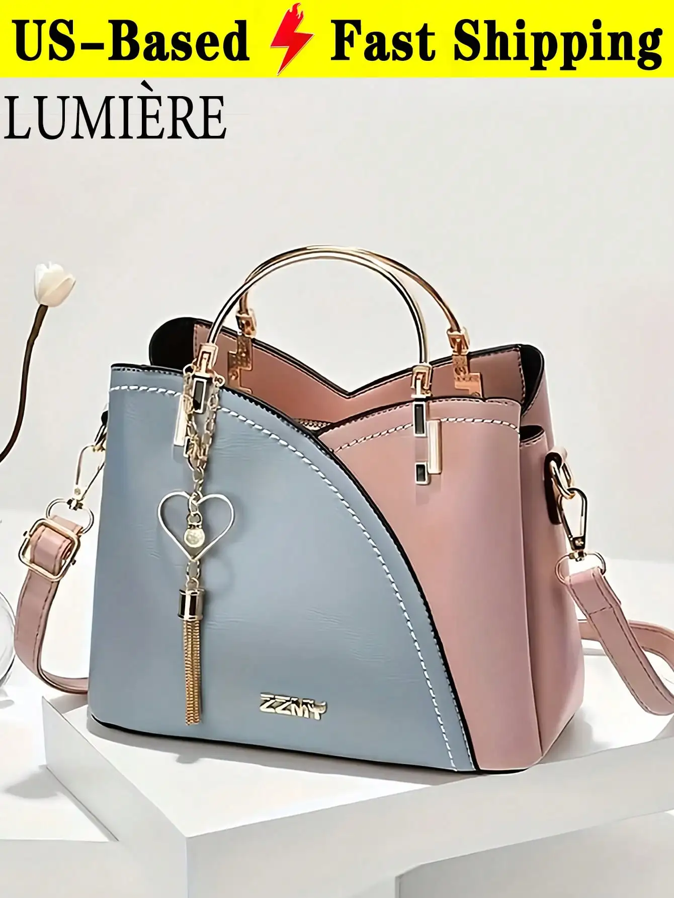 

Colorful Shoulder Bag Stylish Heart Shape Metal Tassel Decorated Crossbody Bag Women's Top Handle Wallet For Shopping Travel Parties & Daily Use