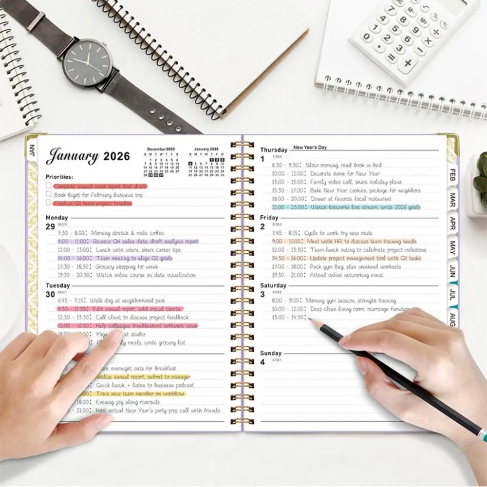 สมุดวางแผน A5 ปี 2026 สมุดบันทึกแผนการเรียน วางแผนชีวิต บันทึกความคืบหน้า จัดตารางงาน วางแผนการทำงานอย่างมีประสิทธิภาพ วางแผนรายเดือน สำหรับโรงเรียน