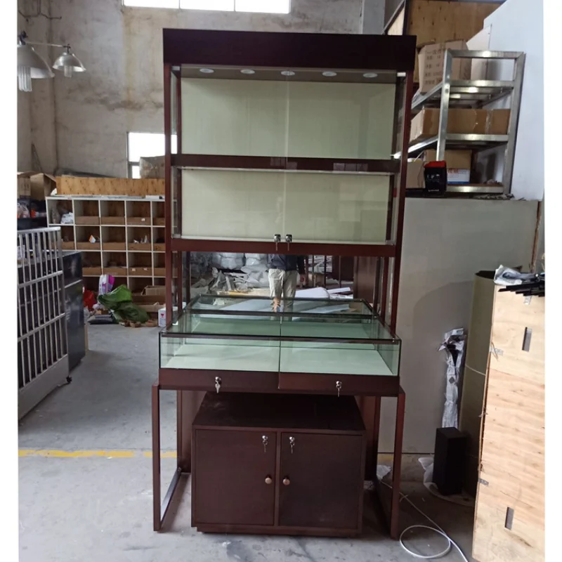 Customized-Luxury glass and wood jewelry display cabinet display showcase jewellery shop interior design