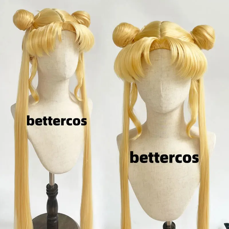 

Serena Tsukino Usagi Cosplay Wig Annie 130cm Blond Silver Double Long Ponytails Heat Resistant Synthetic Hair Wigs + Wig Cap