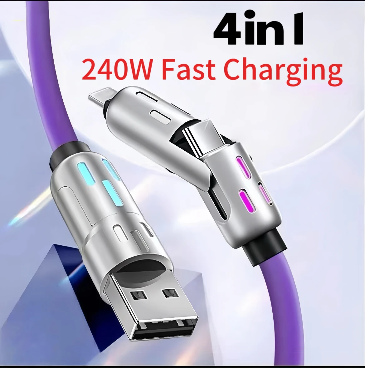 كابل شحن سريع 240 وات 4 في 1 USB من النوع C سيليكون متين لهاتف iPhone Samsung Huawei Xiaomi Type-C إلى USB A #1