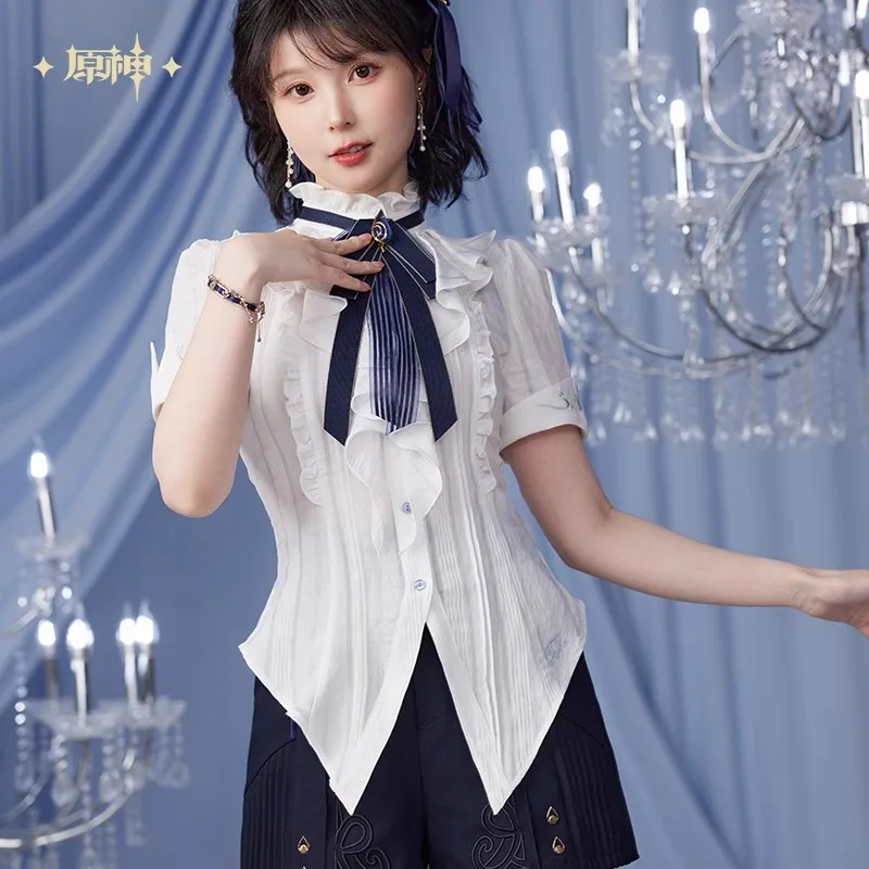 

Official Genshin Impact Furina Theme Impression Series Short Sleeve Waisted Shirt Genshin Anime Peripheral Gift