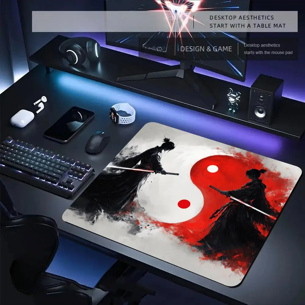 

Visual Art Yin-Yang Warrior Design Mouse Pad Desk Mat Gaming mats with Stitched Edge Durable Non-Slip 40X45CM mousepads desk pad