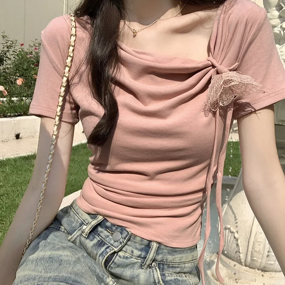 

Casual Pleats Top Womens Butterfly T-Shirt Casual Outings Daily Use Apparel High Stretch Fabric Loose Fit Design
