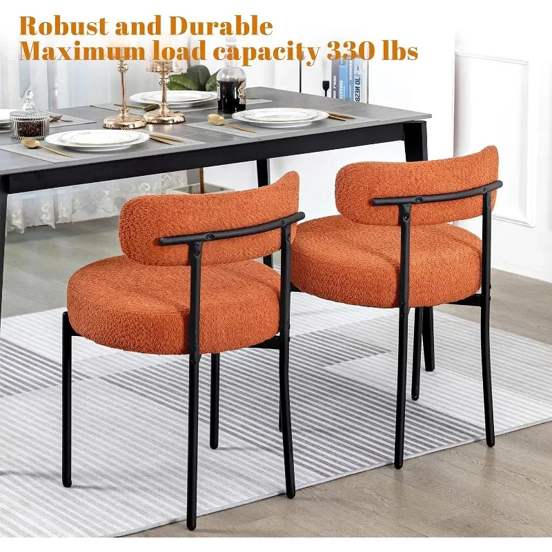 Mid-Century Modern Dining Chairs, Kitchen Dining Room Chairs, Curved Backrest Round Upholstered Boucle Sherpa Dining