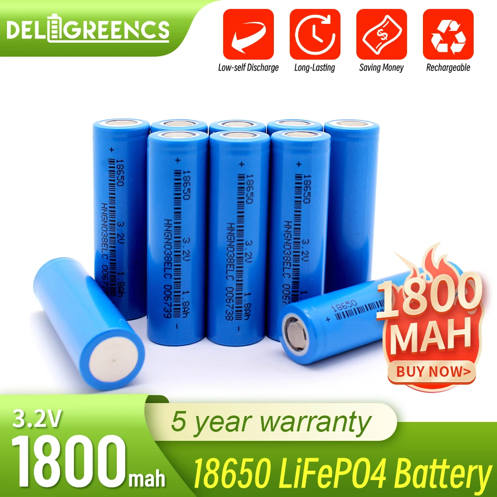 LiFePO4 18650 3.2V 1800mah Rechargeable Battery Cell Brand New Long Cycle Life For Power Tool Home Appliance Solar System