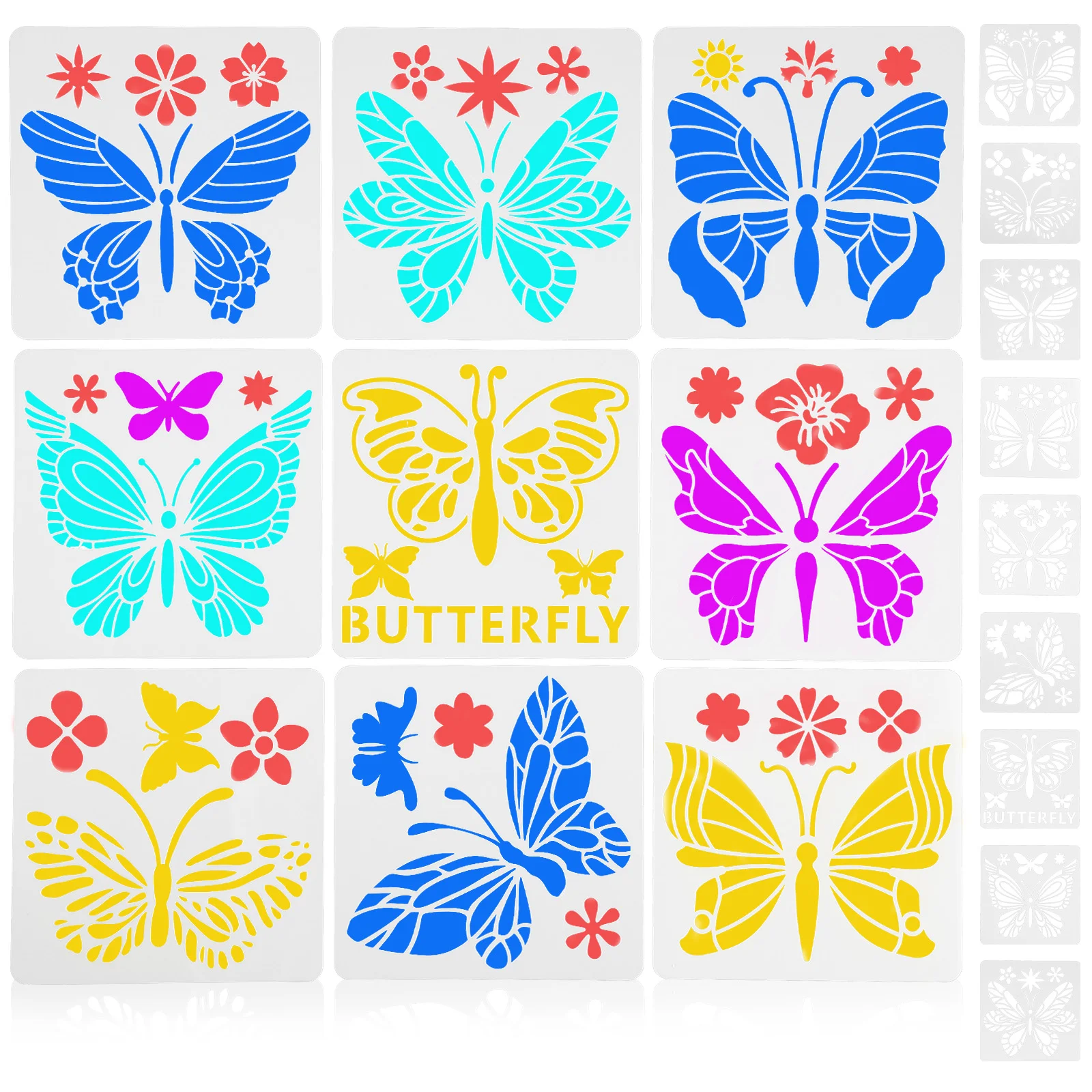 2 Sets Hollow Out Graffiti Copy Board Wall Painting Decoration Animal Butterfly DIY Template Child Floral Stencils Pvc