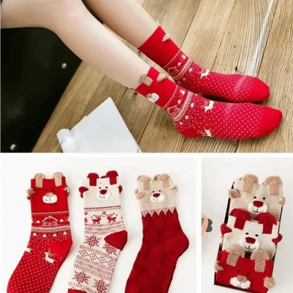 

3 Pairs Cotton Women Christmas Socks Elk Soft Women Winter Christmas Stockings Comfortable Merry Christmas Sock
