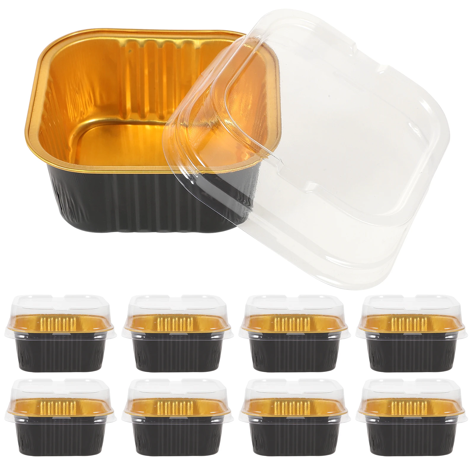 

40 Sets Chocolate Cake Mold 150ml Black Gold Foil Boxes Plastic Lid Disposable Baking Containers Aluminum Oven Safe Air Fryer