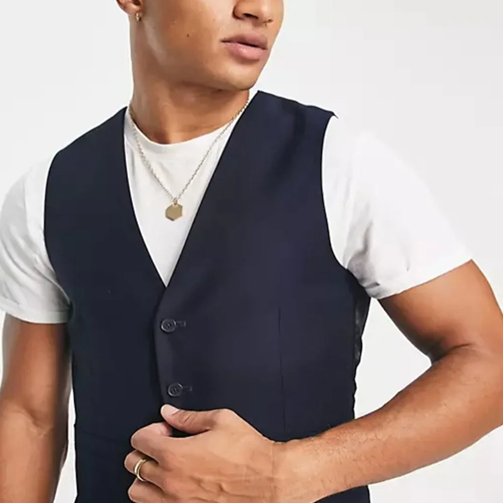 Vests For Men Single-Breasted  V-neck Navy Blue Back Panel Customization Color Male Tops Waistcoat chalecos para hombre
