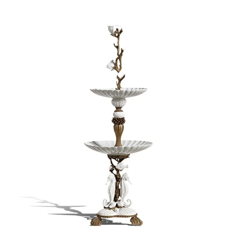European ceramic inlaid copper creative multi-layer fruit plate, luxury decorative fruit pot 83-1203