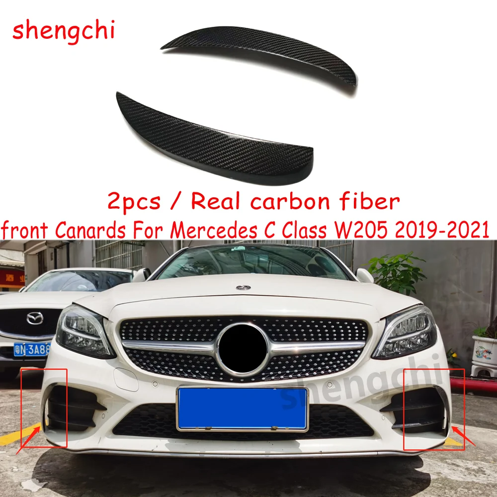 Real Carbor Fiber Front Bumper Spoiler Air Vent Trim Cover for Mercedes Benz C Class W205 2019-2021 Front Bumper Canard Splitter