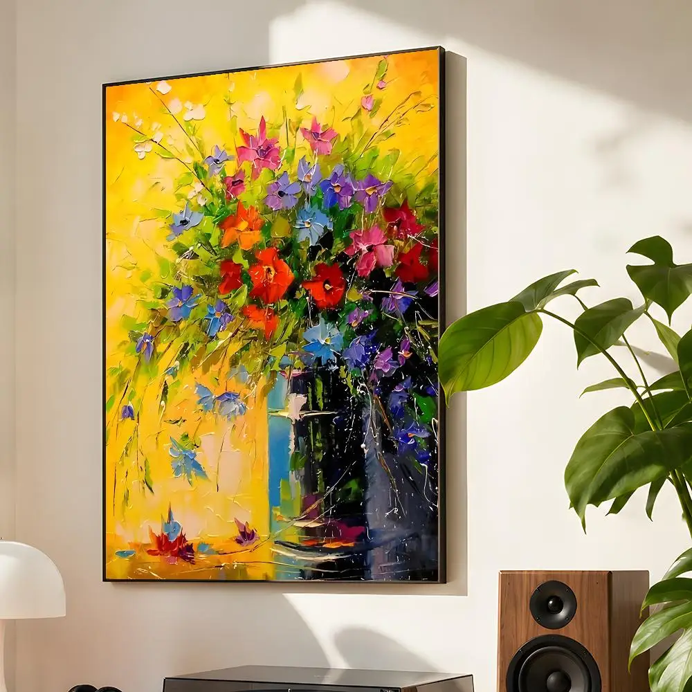 Abstract Watercolour Blue Orange Flower Poster Matte Self Adhesive Wall Art Waterproof Room Decoration Bedroom