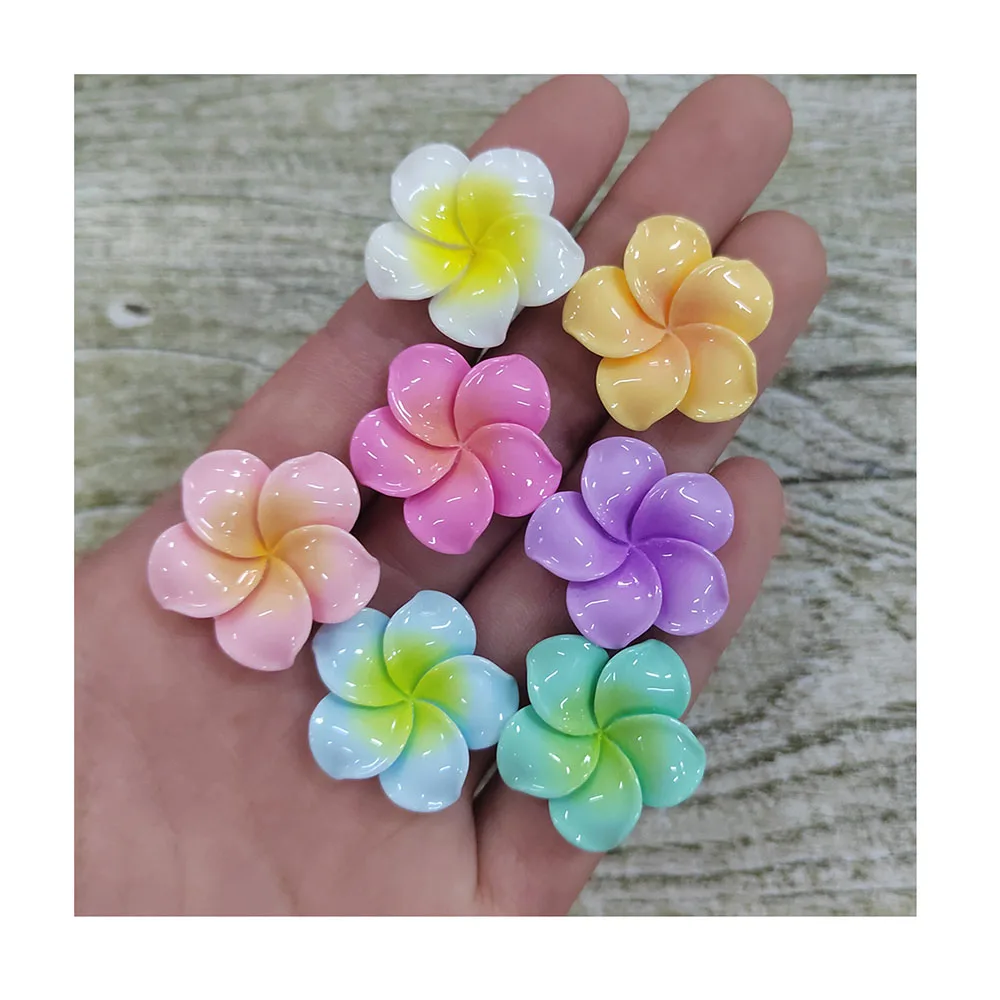 23MM Mixed Colorful Tropical Plumeria Flower Resin Charms Flatback Cabochons For Hawaiian Summer Dress Hair Decoration