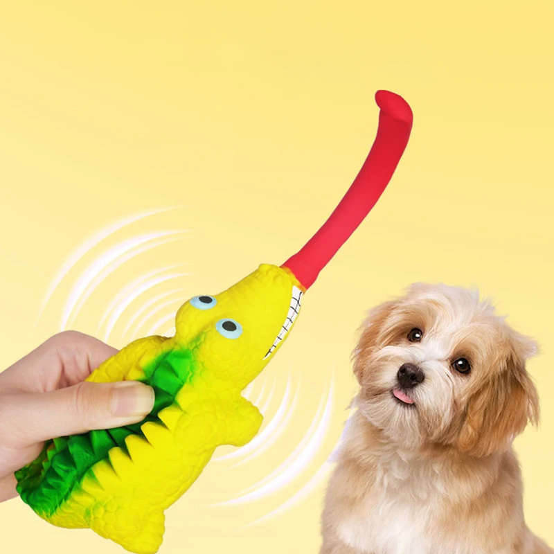 New Creative Latex Spitting Lizard / Crocodile Squeeze Sound Toys Fun & Funny Dog Toys Interactive Pet Toys Birthday Small Gift